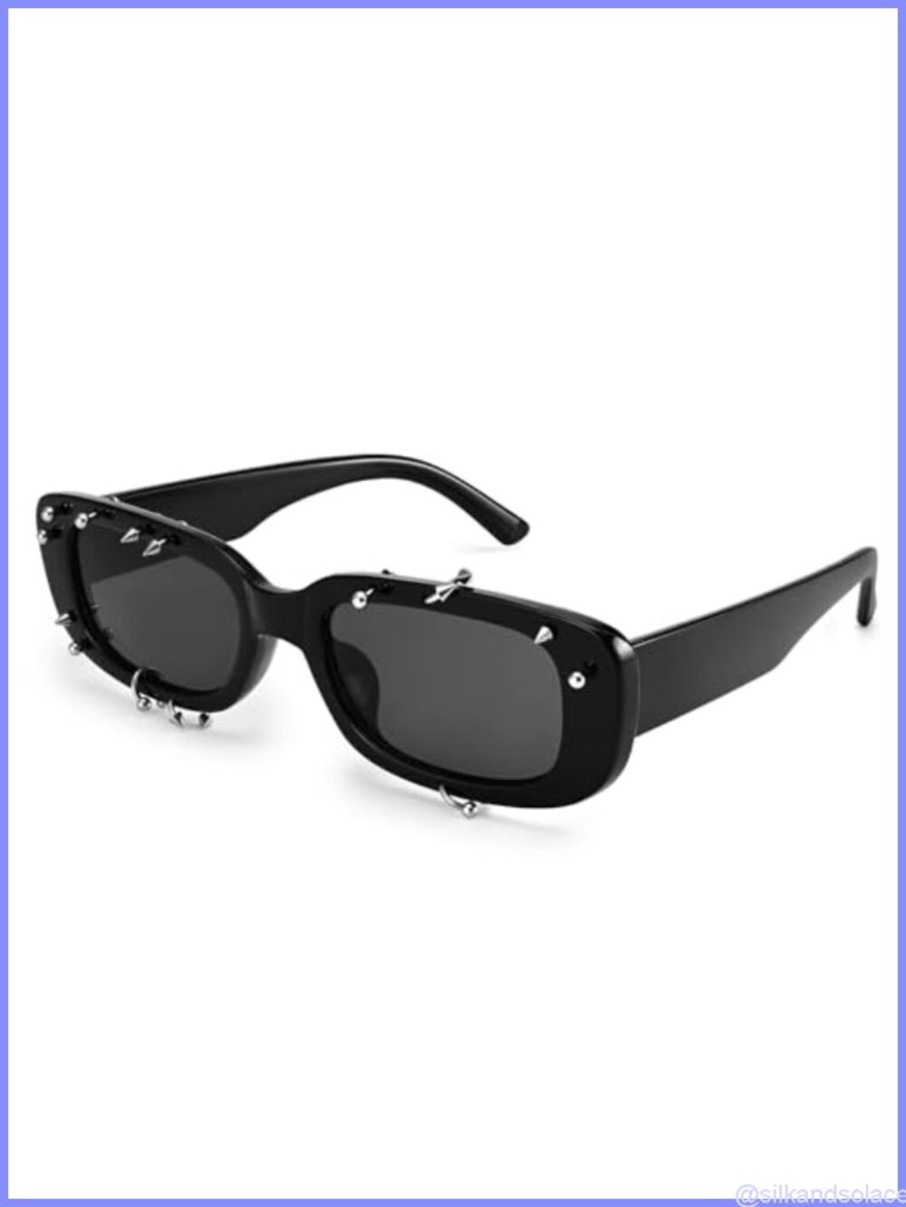 Studded Rectangle Sunglasses Y2k Punk Square UV400 Full-Frame